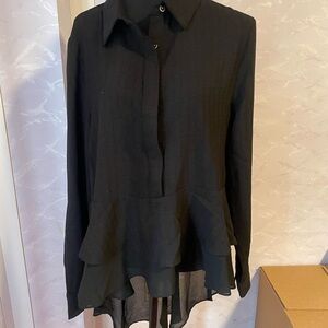 Patrizia Luca Black Ruffled Blouse